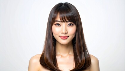 明るい笑顔のミディアムボブ日本人女性｜艶髪が美しい美容室・ヘアサロン向けイメージ