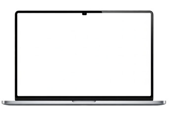 Modern laptop with a sleek design and a large screen on a desk isolated on transparent background