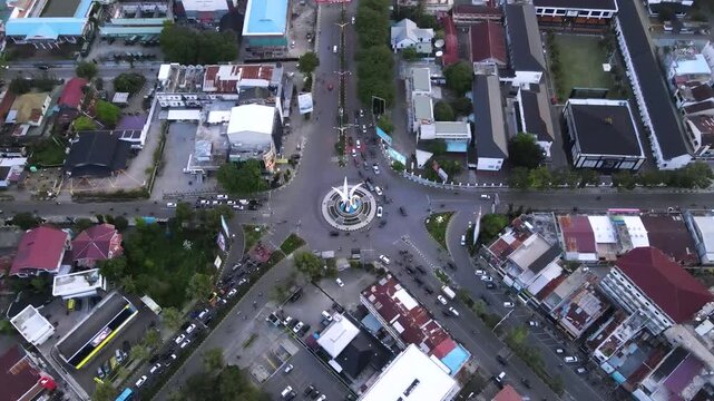 Drone Aerial of Simpang Lima City Center, Banda Aceh, Indonesia