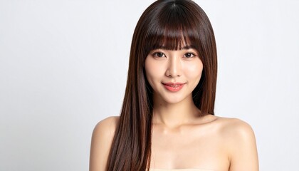 明るい笑顔のミディアムボブ日本人女性｜艶髪が美しい美容室・ヘアサロン向けイメージ