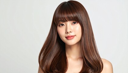 明るい笑顔のミディアムボブ日本人女性｜艶髪が美しい美容室・ヘアサロン向けイメージ