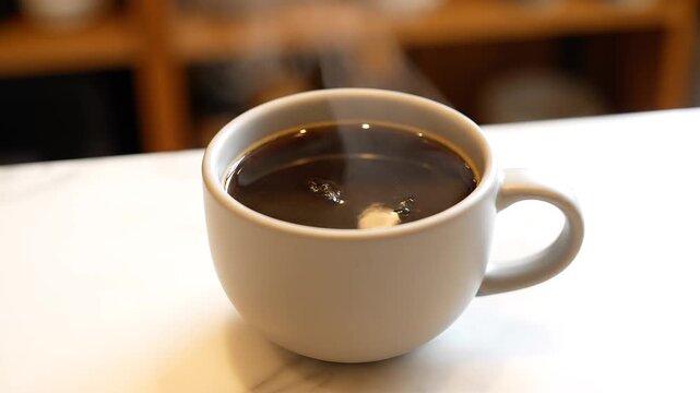 Steaming Coffee in White Ceramic Mug.