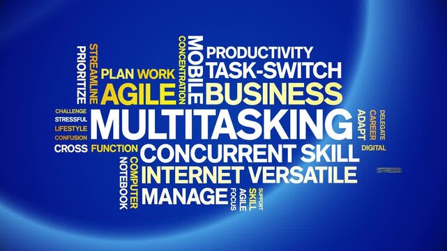 Multitasking animated word cloud-text design animation tag kinetic typography seamless loop.