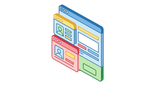 Colorful illustration of web browser windows.