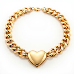 Obraz premium Gold chain necklace heart pendant, shiny metal jewelry, elegant fashion accessory, romantic gift, luxury style, isolated background