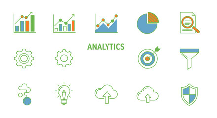 Fototapeta premium Set of Business Analytics and Data Intelligence Icons for Reports and Strategy on Isolated White Background