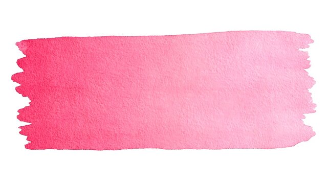 Horizontal pink watercolor brush stroke exhibiting a smooth color gradient from vibrant on the left to light on the right with visible paper texture on a white background for ic use