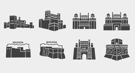 Naklejka premium Collection of Various Building Silhouettes.