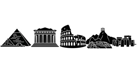 Famous Monuments and Landmarks Silhouette Illustration.