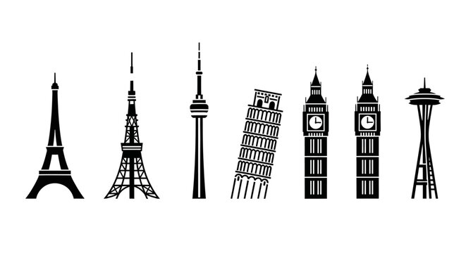 Famous Landmarks Silhouette Illustration Set.