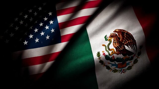 us american flag and mexican flag waving together. relations between usa and mexico