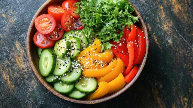 Healthy food. budha bowl with quinoa, avocado, cucumber, salad, tomatoe, olive oil. Clean eating diet food