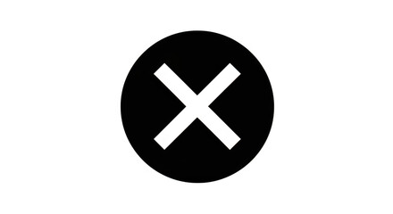 Fototapeta premium Black circle icon with a white x mark symbol on a transparent background