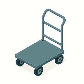 Empty isometric platform hand truck illustration for warehouse logistics and moving supplies; a durable flatbed trolley for transport and delivery services