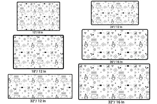 Technology Doodle Icon Pattern Mouse Pad Size Mockup Set Vector Template