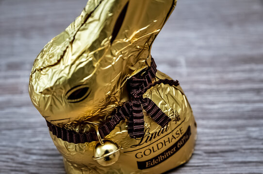 A Lindt chocolate Easter bunny wrapped in gold foil