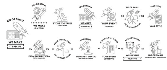 The image is a series of black and white drawings of airplanes and other objects