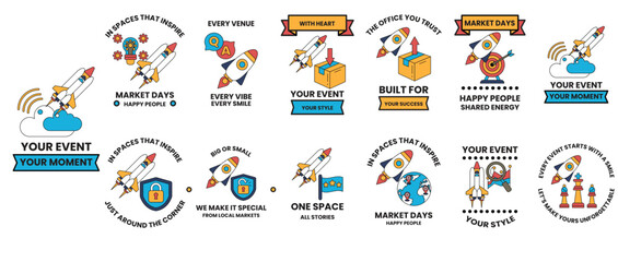 The image is a collection of various stickers and badges with different themes