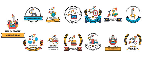 Obraz premium A collection of colorful badges with the word 