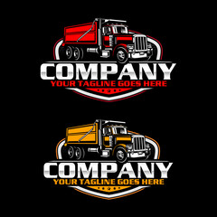 American Dump Truck Logo Design, Heavy Duty Construction Transport Emblem Vector Illustration