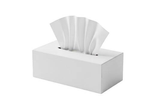 A white tissue box with a few tissues protruding from the top. isolated on transparent background