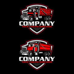 American Dump Truck Logo Design, Heavy Duty Construction Transport Emblem Vector Illustration