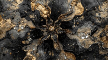 Textured Floral Painting with Elegant Golden Accents