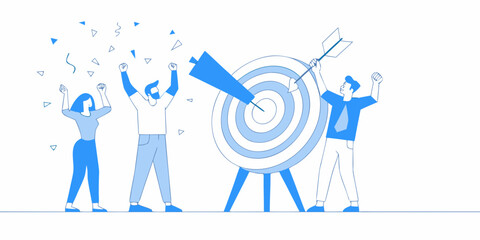 Team celebrates hitting a target with an arrow in a bullseye © Rahul