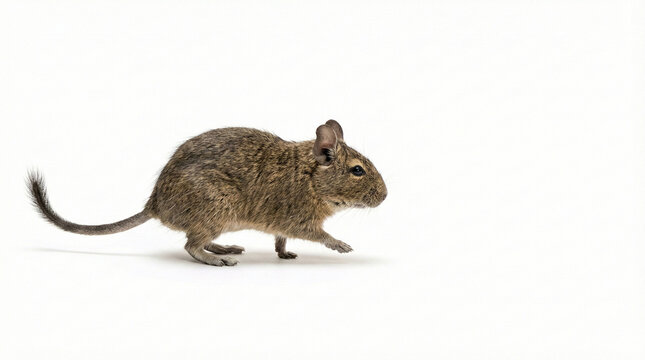 Common degu rodent walking isolated on white background