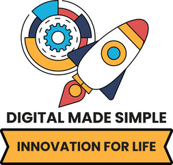 Obraz premium A rocket is flying in the sky with a gear in the background