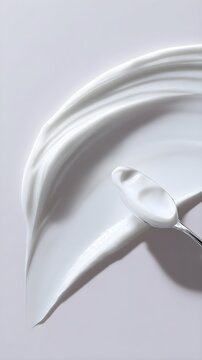 Smooth White Cosmetic Cream Texture with Spoon