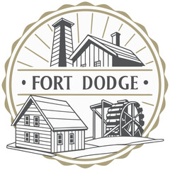 Naklejka premium Fort Dodge Heritage Landmarks and Water Wheel Emblem