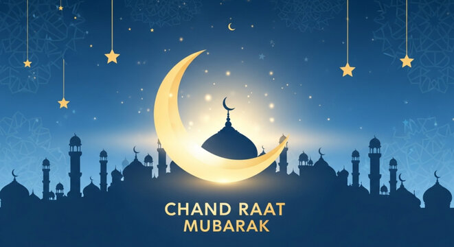 Chand raat mubarak islamic crescent moon night sky