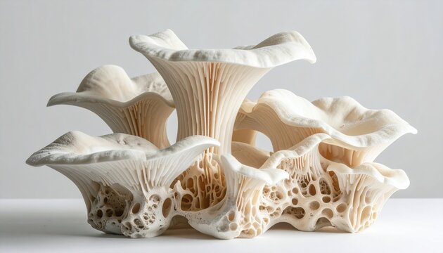 FlyPro Firefly Biodegradable packaging material made from mushroom mycelium, molded into protective shapes for delicate items, demonstrating eco-friendly innovation.