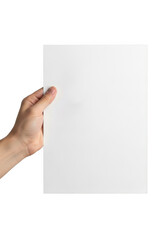 Obraz premium Hand holding a blank white sheet of paper isolated on transparent background