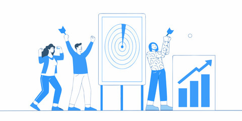 Team celebrates hitting a target visualizing success and growth © Milton