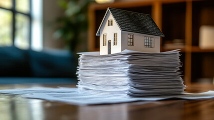 Model house and architectural project: real estate, relocation and home purchase concept