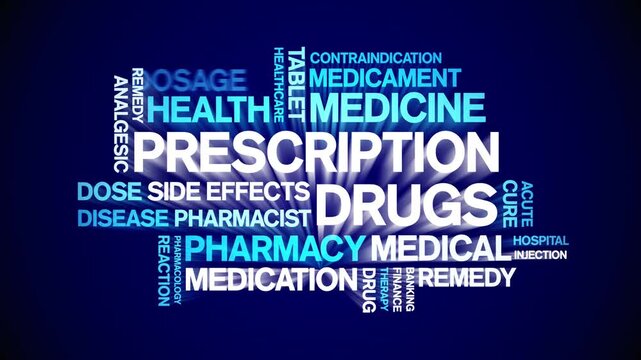 Prescription Drugs animated word cloud-text design animation tag kinetic typography seamless loop.