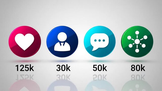 Social media icon animation set likes followers comments connections growth rate and platform analytics