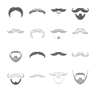 Collection of diverse black and white mustache and beard facial hair