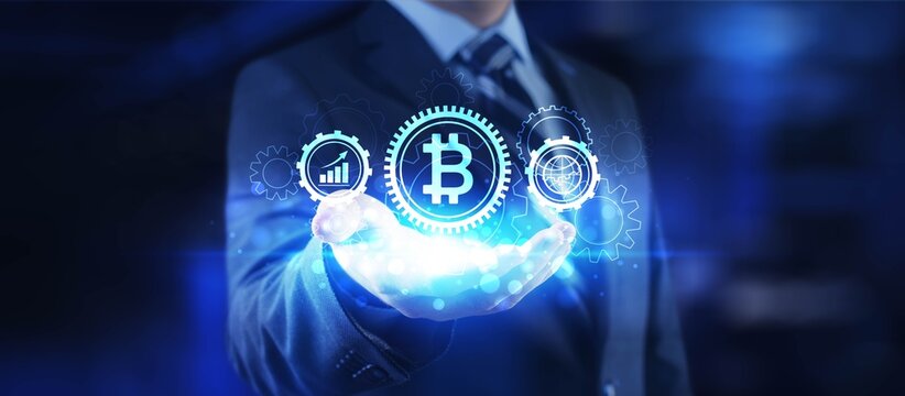 Bitcoin and Blockchain Technology in Financial Systems Technology concept.