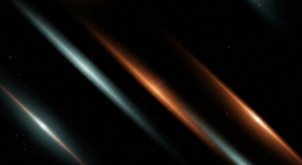 Obraz premium Cinematic diagonal light beams in teal and orange with retro dust textures and scratches on a dark, starry cosmic background.