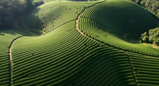 Green terraced fields of the boseong tea fields in south korea. Ideal for travel brochures, agricultural articles, and naturethemed websites.
