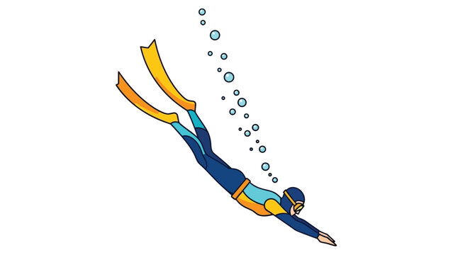 Scuba Diver in Flippers and Wetsuit Swimming Forward