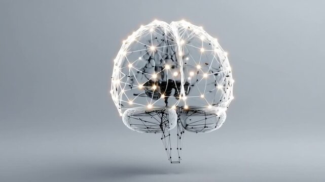 Brain Network: Conceptual illustration of a brain with interconnected nodes, highlighting the intricate network of thoughts, ideas, and knowledge