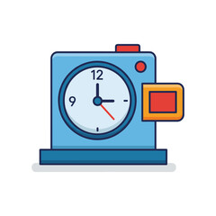 Modern blue digital alarm clock with red second hand and flash icon 3d render