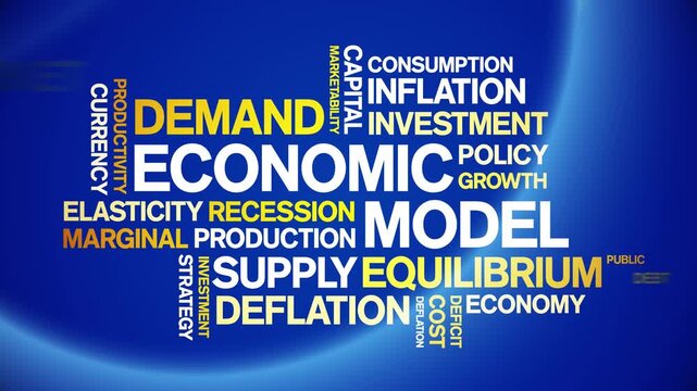 Economic Model animated word cloud-text design animation tag kinetic typography seamless loop.