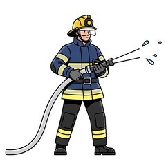 Fototapeta premium Firefighter in Action with Hose Equipment.
