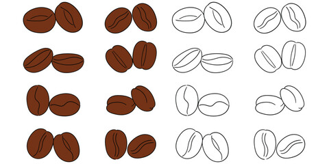 Obraz premium Hand-drawn cartoon and doodle set of roasted coffee beans on a white background.
