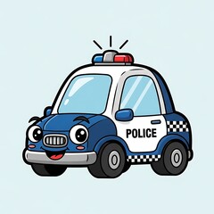 Fototapeta premium Cartoon Police Car with Lights On.